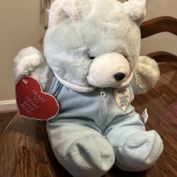 Chosun Plush Heart to Heart Blue Baby Bear with Heartbeat Rare Vintage WORKS!