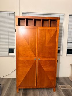 Vintage Solid Wood Computer Armoire / Desk Cabinet