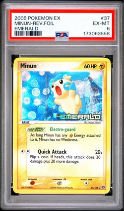 PSA 6 Minun Reverse Foil 2005 Pokemon EX Emerald