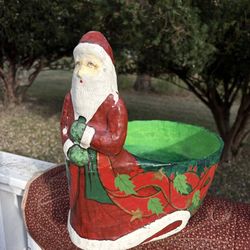 Very Cool vintage papier-mâché Holiday Santa Clause bowl 13.5” handmade.