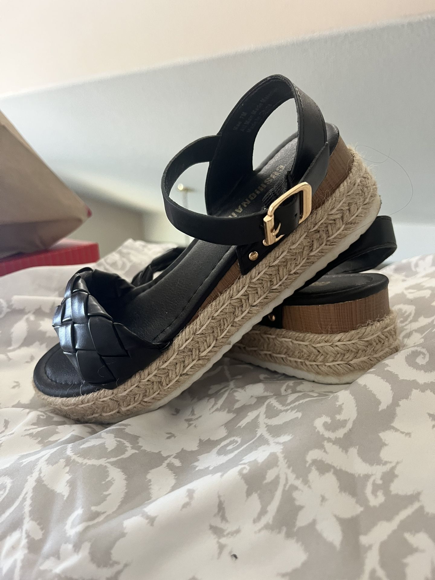 Black Wedge Sandals