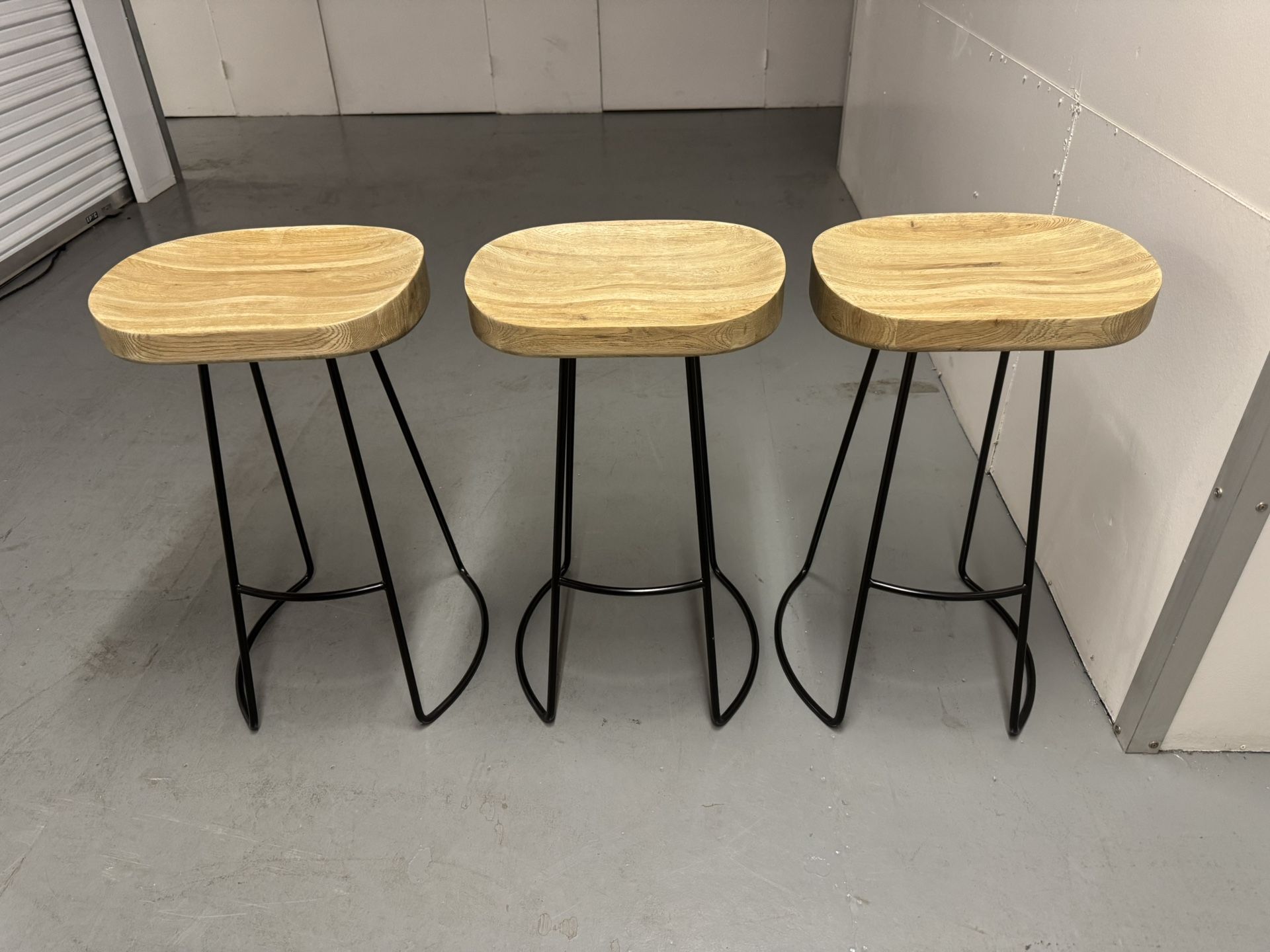 X3 Wooden Barstool With Iron Legs