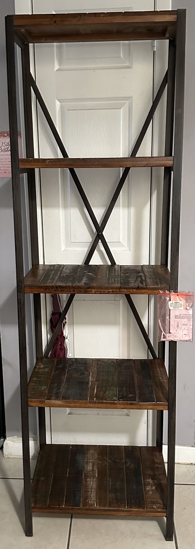 Industrial Wood Slat 5 Tier Shelf