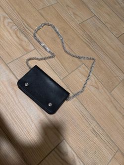 Longchamp Le Plaige Black Pebble Leather Crossbody with silver chain strap