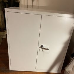 36” Metal Storage Cabinets with Doors and Adjustment Shelves w Lock for Home, Office, File Pantry, Kitchen - White (NEW- FULLY ASSEMBLED)