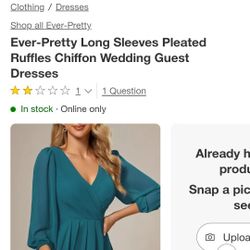 Ever-Pretty Long Sleeves Pleated Ruffles Chiffon Wedding Guest Dresses size 12 (2xL)