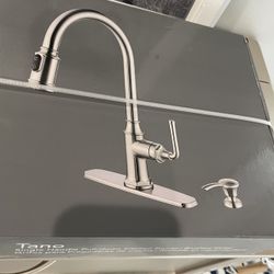 New Sealed Never Opened Studio design Tano Brushed Nickel Kitchen Faucet. 