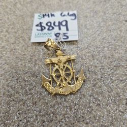 14k Gold Anchor Pendant 