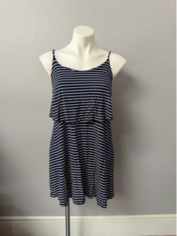 American Eagle Navy & White Striped Ruffle Dress – Size Small