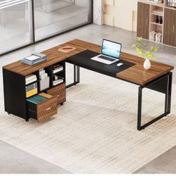 ❤️‍🔥 Tribesigns L-Shaped Executive Desk with Reversible File Cabinet