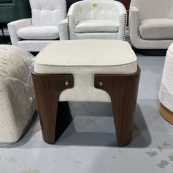 M-New 18.3" Square Foot Stool, Mid Century Modern Foot Stools Ottoman with Walnut Legs, Wooden Vanity Stools for Makeup, Upholstered Ottoman Stool for