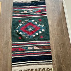 Handmade Mexican Folk Wool Blanket / Rug 26/55 Inches