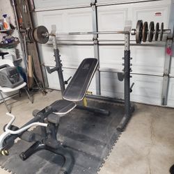 Olympic Weight Bench With Squat Rack,leg Developer,Curl Bar,Weight Rack & Olympic Weight Set Read Description Below 