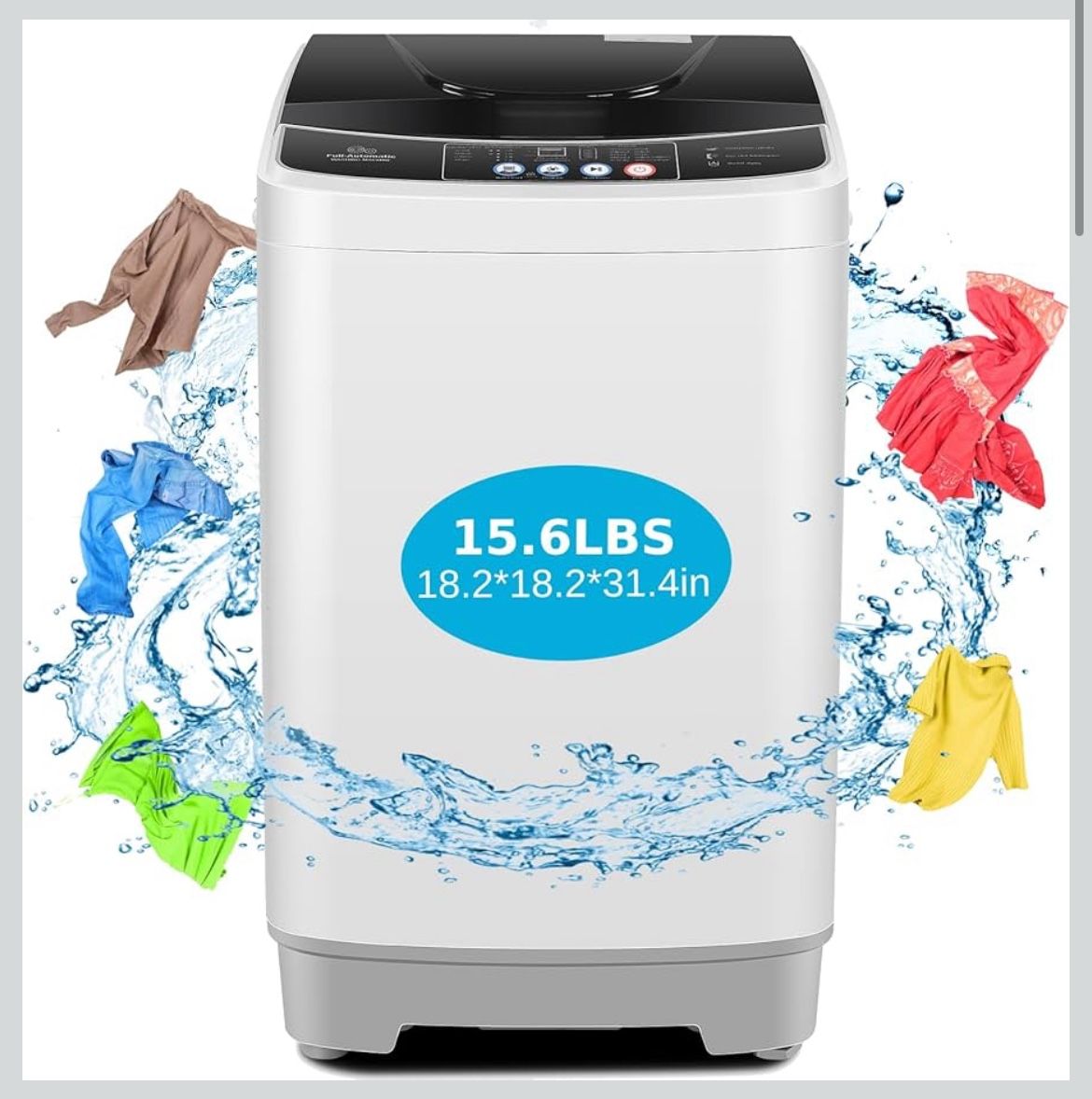 Portable Washing Machine 15.6Lbs Capacity Portable Washer with Drain Pump 2.1Cu.ft Full-Automatic Compact Washer with 10 Programs 8 Water Level for Ho