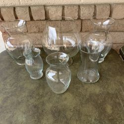 Six Glass Vases in Various Sizes