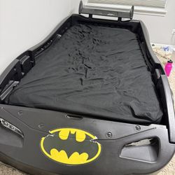 Batman Batmobile Car Plastic Twin Bed, Black With Mattress 