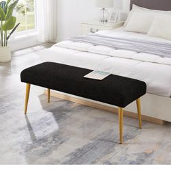 Upholstered Bench with Gold Tapered Legs - 44"W (Black)