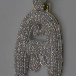 10KT YELLOW GOLD ' A ' initial pendant 4.5 grams w 164 diamonds 1 carat . 873502-5.