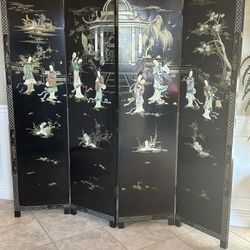Chinese Four-Panel Lacquered Screen 