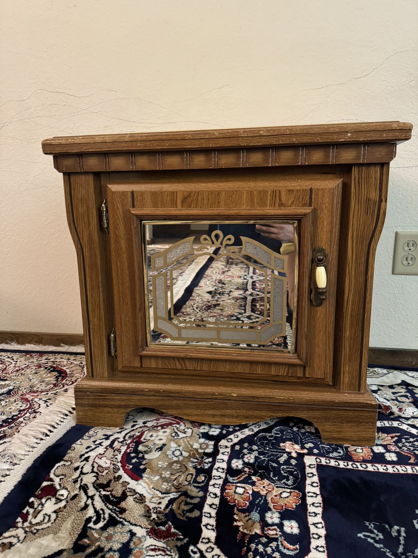 Wooden Side Table with Marble Top