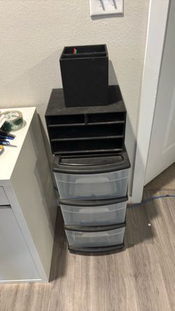 Plastic storage drawers and office supplies storage