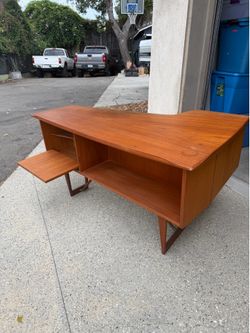 Teak Boomerang Desk w/ bookshelf and bar
