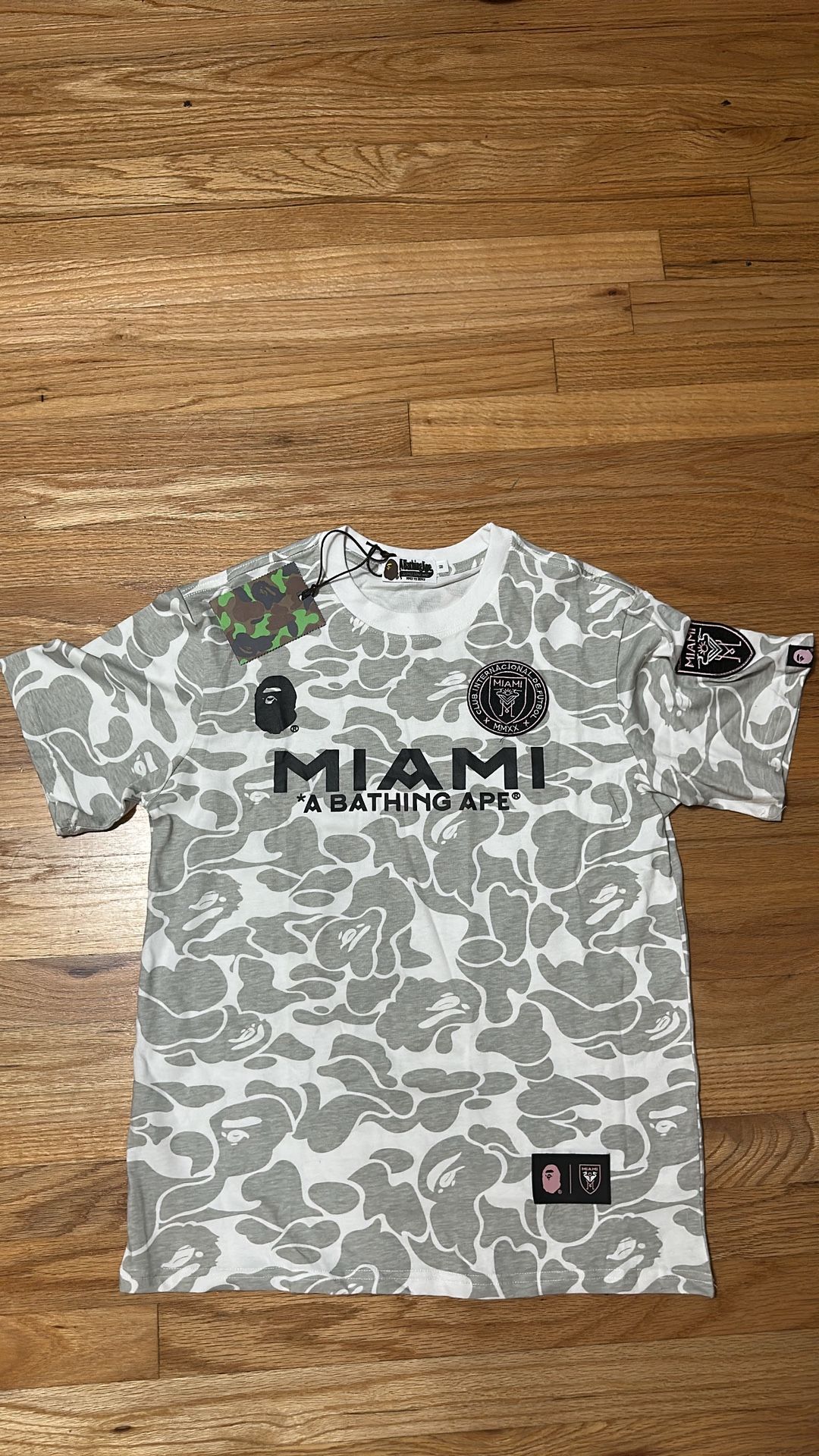 Grey and White Bape x Inter Miami shirt