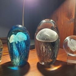 Glass Jellyfish Paperweights Or Bookends Or Decor