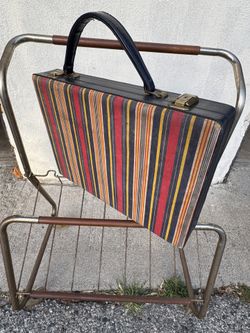 Vintage Rainbow Striped Briefcase / Attache Case mid century   Retro vintage briefcase featuring a bold multicolor striped exterior with black trim, b