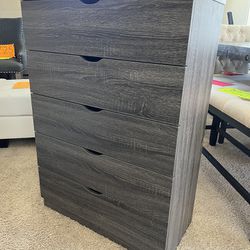 Grey 5 Drawer Chest Dresser 
