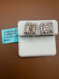Silver Moissanite Halo Stud Earrings 6.76 CTW VVS