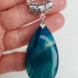 Brand New Stainless Steel  Agate Necklace 19"