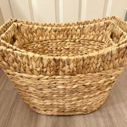 Beautiful Pair Of Woven Storage Baskets, fits one inside the other