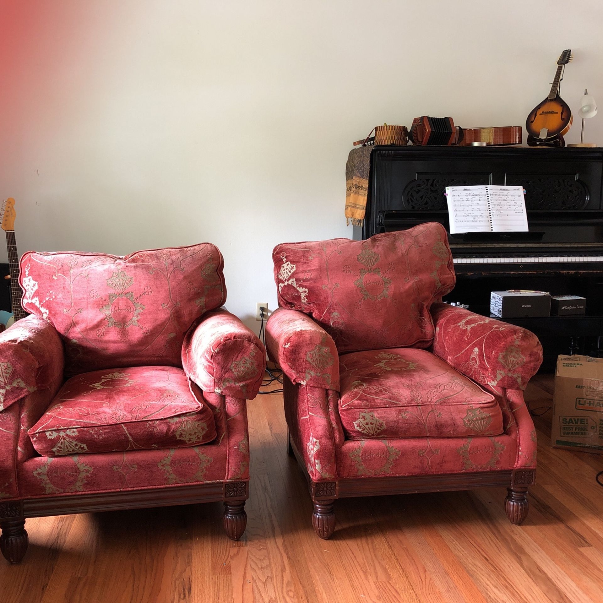 2 Red Upholstered Chairs