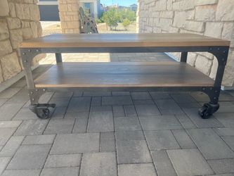 Industrial Coffee Table with Casters and small shelf