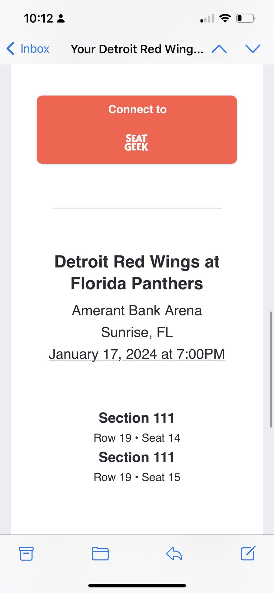 2 Panthers Tickets row 19 Seat 14-15