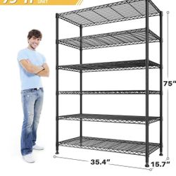 βοΈ REIBII  6-Tier 35.4''W x 75''H x 15.7"D Storage Shelves Metal Shelving Unit, Wire Shelving for Pantry Shelves Adjustable 1200LBS Garage Shelving