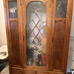Oak Armoire, Beveled/textured Glass Doors 