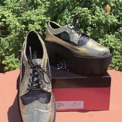 Rave02 Bumper, Round Toe Metallic Mesh Lug Sole Platform Chunky Heel Ankle Boots