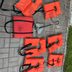 Life vests and boat anchor 