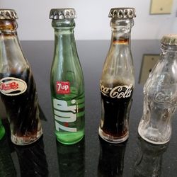 5 Vintage Minature Pop Bottles - 4 Still Have Liquid In Them