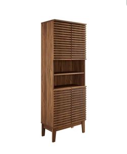 MODWAY Render 23.4 in. W x 12.9 in. D x 63.4 in. H Brown MDF and Particleboard Freestanding Linen Cabinet in Walnut