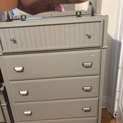 Gray Dresser with Mirror + Secret Storage 