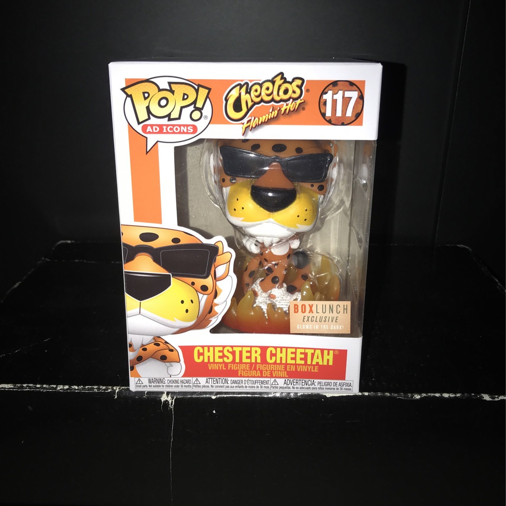 FUNKO POP AD ICONS CHEETOS FLAMIN HOT CHESTER CHEETAH BOXLUNCH EXCLUSIVE GLOWS IN THE DARK