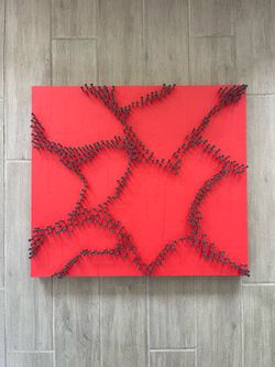 Original Red Screw Art Sculpture by Jean-Claude Rasch 2020 - Wood Screws Paint Mixed Media Wall Art 23x26”