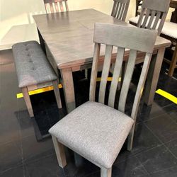 Hallanden Gray Dining Room Set ( Table, Chairs, Bench) /P