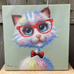 MOVING SALE! Brand new! Adorable 16x16 Cat Canvas Wall or Shelf Picture
