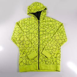 Xersion Geometric Hexagon Neon Yellow Black Long Sleeve Zip Up Hoodie Adult XL 