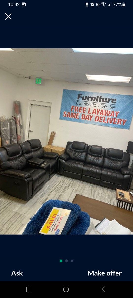 Santiago Black Leather Reclining Sofa/Loveseat Sets---$1099---Wow!!!---President's Day Now!!!