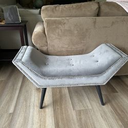 Gray Crescent Ottoman Bench .